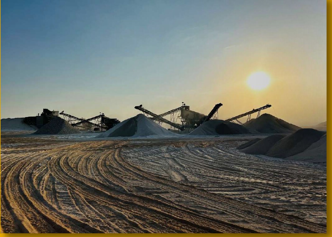 Quarry operations at sunset